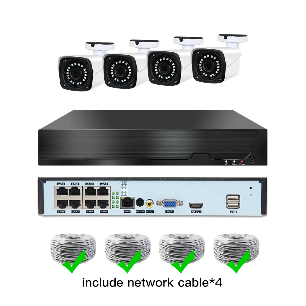 8ch 3MP POE Kits H.265 System CCTV Security PoE NVR Outdoor Metal Waterproof IP Camera Surveillance Alarm Video P2P P6Spro - Цвет: 4cams add cable