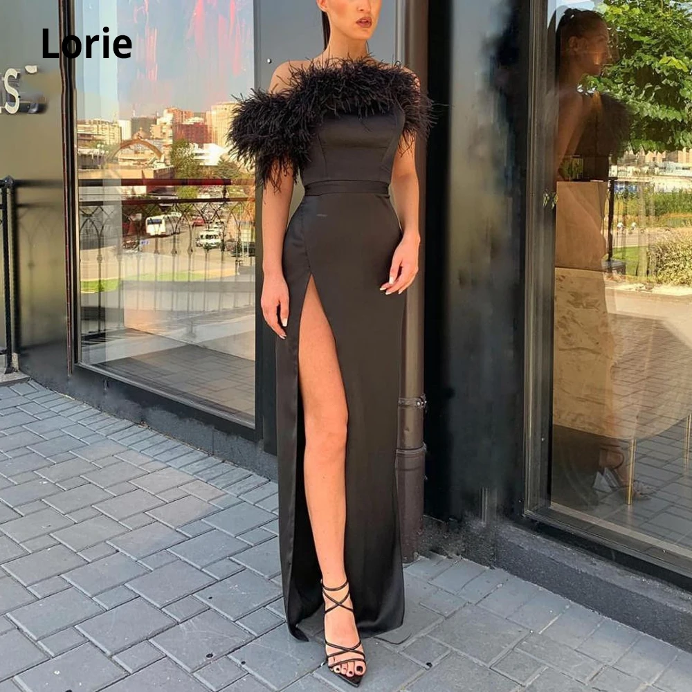 

LORIE вечернее платье с черными перьями длинное платье русалки 2021 вечерние платья без рукавов для выпускного вечера Вечернее платье с разрезом