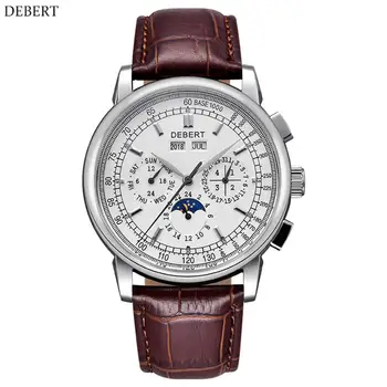 

Debert Watch Men 42mm Top Brand Moon phase White Dial Silver stainless steel Case Seagull Automatic watch часы мужские