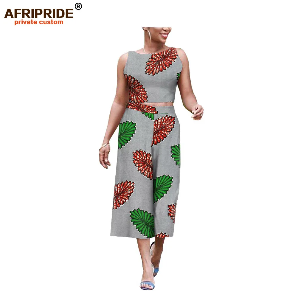 Afripride africa ankara брюки с принтом костюм для женщин короткий топ на бретелях+ длина до середины икры широкие брюки женский хлопковый костюм A1926008