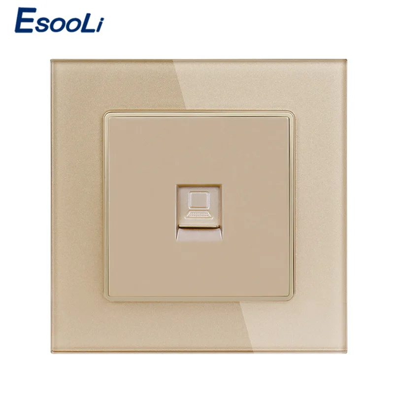 Esooli Хрустальная стеклянная панельная штепсельная розетка 1 банда RJ45 Интернет Джек CAT6 разъем компьютерная розетка настенный сокет данных