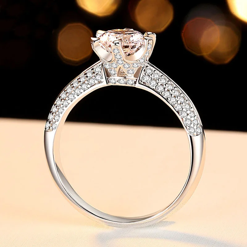 1ct блестящее CZ Кольцо для женщин Lover AAA 6 5 мм циркон камень зубец настройки кольцо