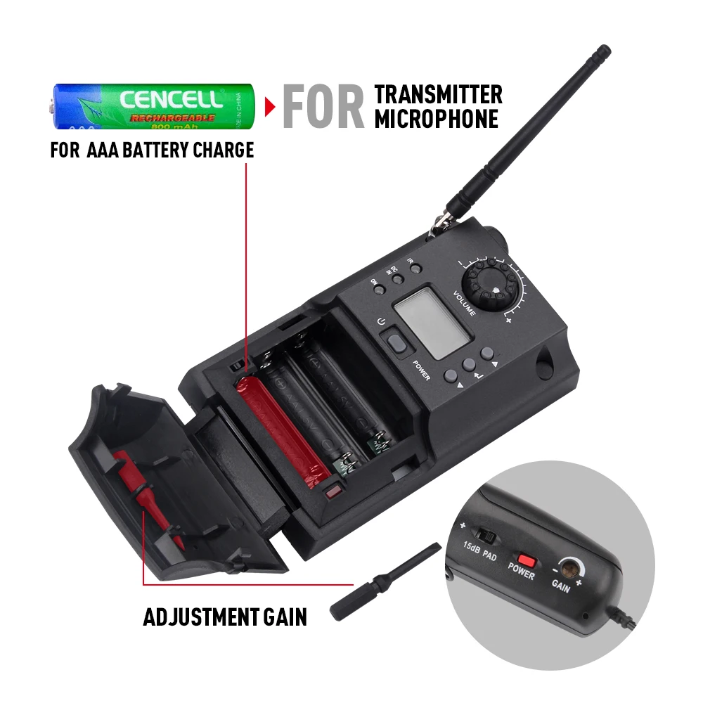 Portable UHF Instrument Wireless Microphone System