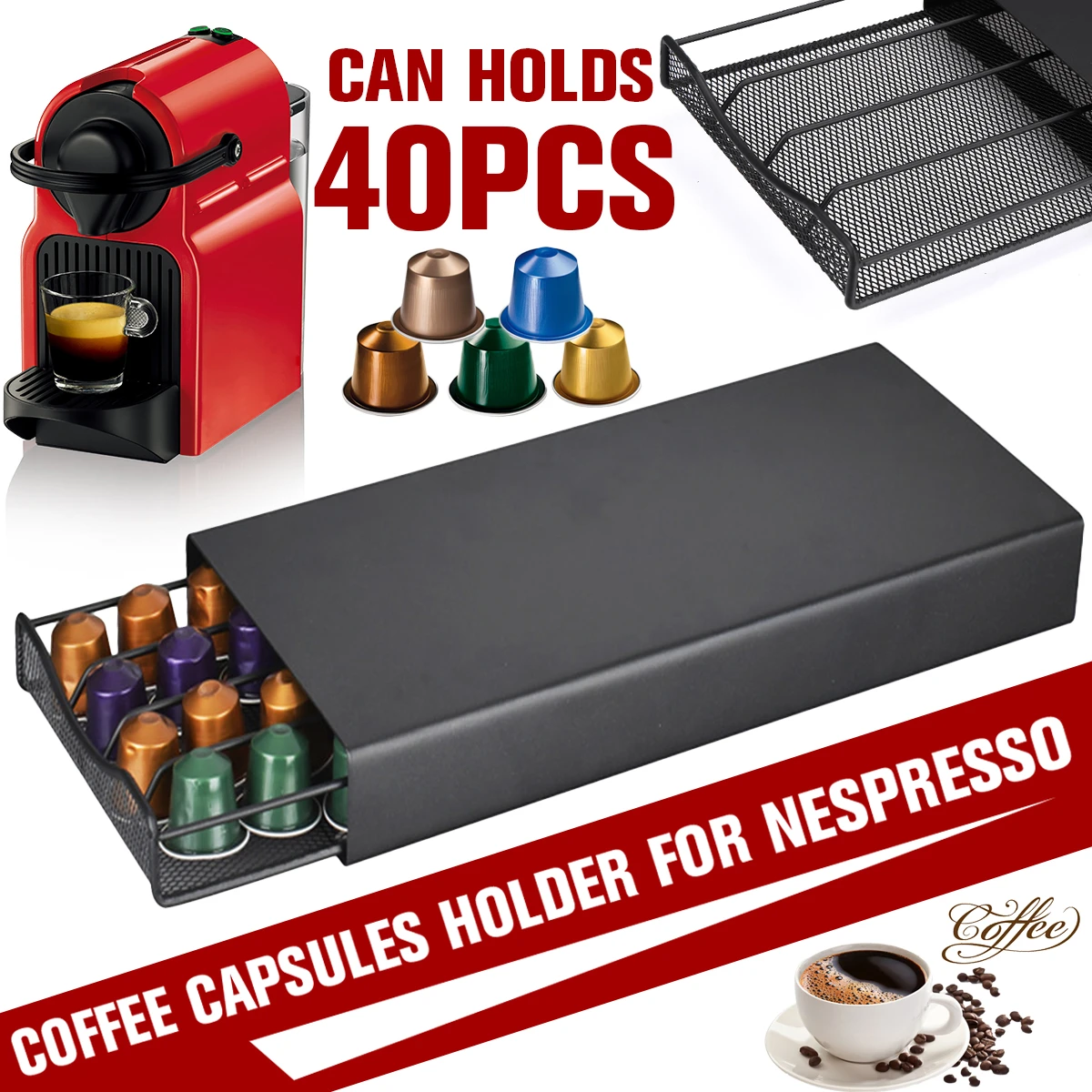 40 Pods Coffee Capsule Organizer Storage Stand Practical Coffee Drawers Capsules