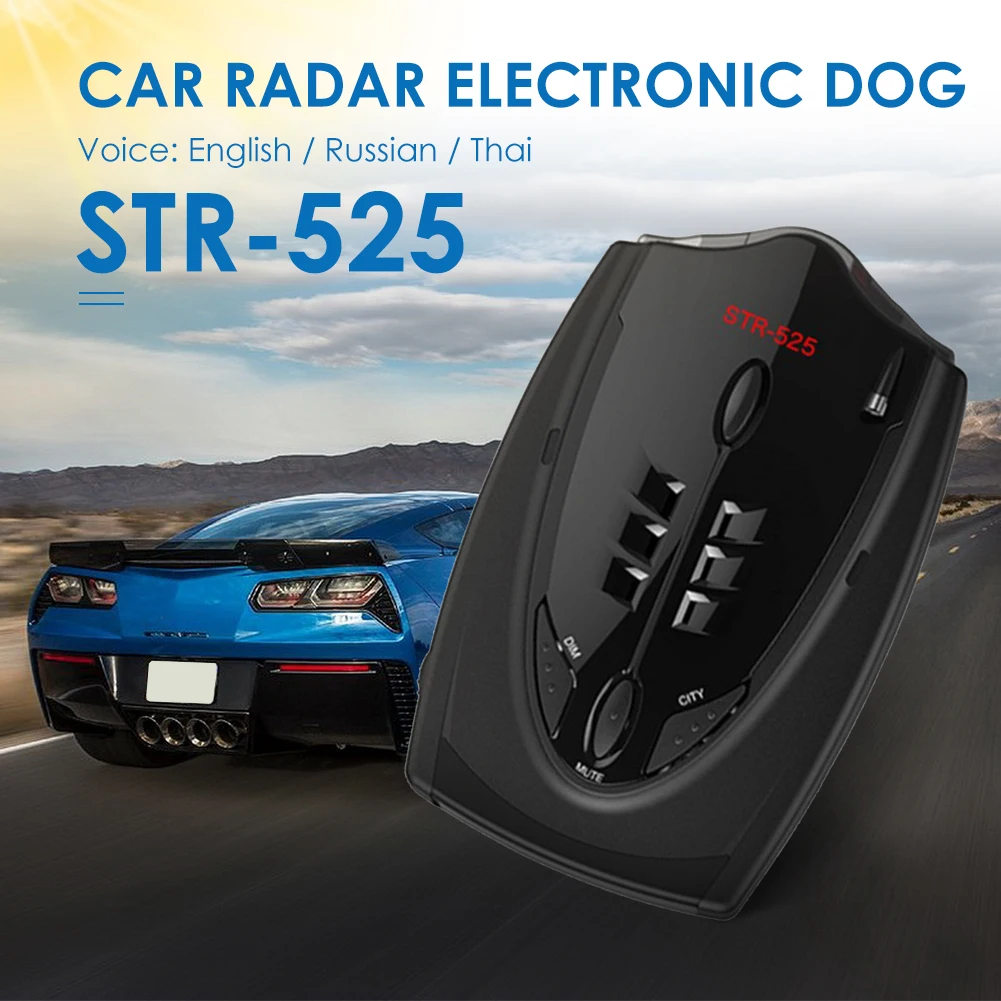 12V Auto STR-525 Radar Detector English Russian Thai Voice Auto Vehicle Speed Alert Warning X K CT La Anti Radar Car Detector