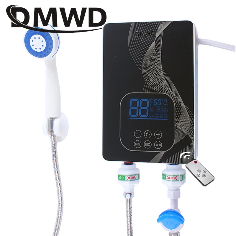 DMWD-calentador de agua eléctrico instantáneo sin tanque, calentador de agua caliente con control remoto, grifo de calefacción instantánea, ducha, pantalla LED de temperatura, Baño
