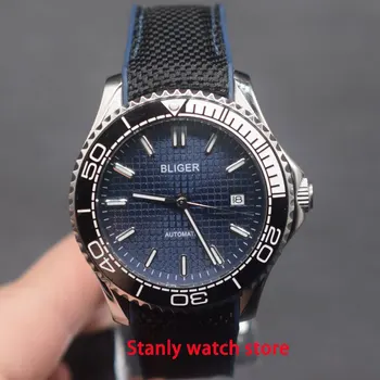 

Solid Bliger 41mm blue dial black white rotating bezel canvas strap miyota 8215 automatic movement men's watch