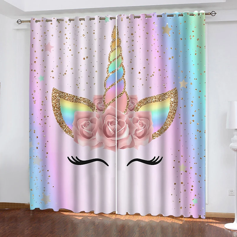 

IBedding Rainbow Unicorn Flower Spot Living Room Curtain Waterproof Curtain POD Polyester Decor