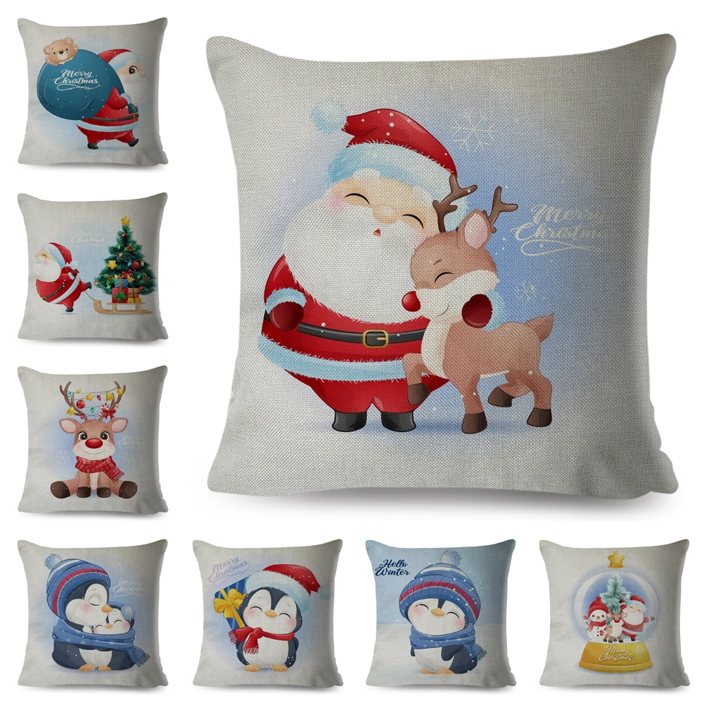 Christmas Cushion Cover Santa Claus Xmas Party Pillowcase Sofa Living Room Decor 