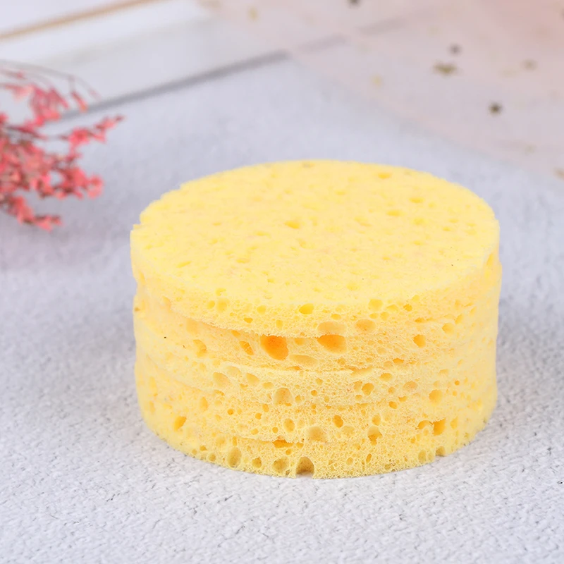 5pcs Natural Wood Sponge Compress Cosmetic Puff Facial Washing Sponge Face Care Cleansing Makeup Remover Tools - Цвет: Цвет: желтый