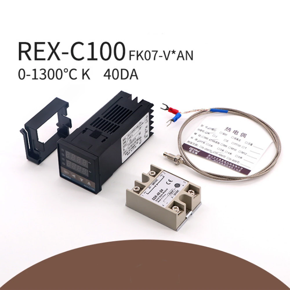 Janhiny REX-C100FK07-VAN Intelligent Temperature Controller SSR Output M6 1M Cable 3Pcs Set SSR-40 DA 