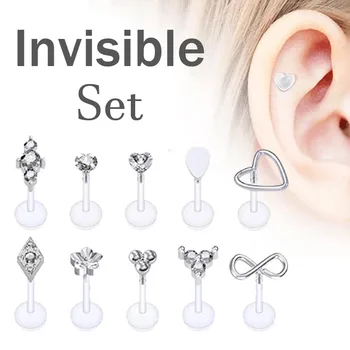 

7 Pcs Stainless Steel Acrylic Labret Monroe Ring Lip Ring Ear Helix Ring Ear Stud Lip Studs Body Piercing Jewellery Set