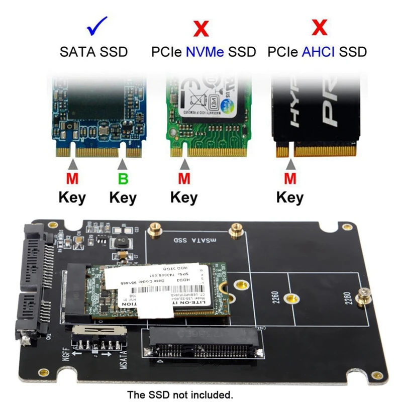 Комбинированный M.2 Ngff B-Key& Msata Ssd для Sata 3,0 адаптер конвертер корпус с переключателем
