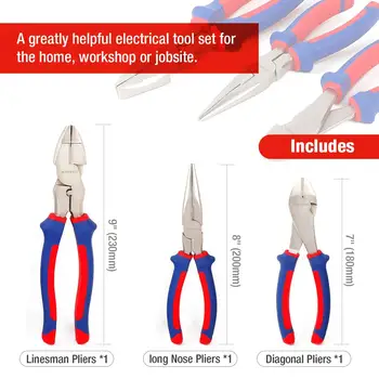 

7" 8" 9" Electrician Pliers Set Cable Wire Cutter Hand Tool Set