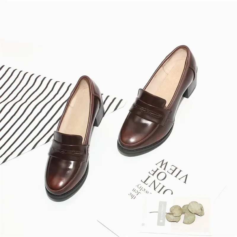 Loafer Pumps Shoes Women Vintage Genuine Leather Women's Shoes Brogues Thick High Heel British College Tassel Women Pumps Oxford (17)