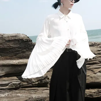 

European version autumn and winter homemade with coat suit beautiful pleated sleeves white chiffon shirt women