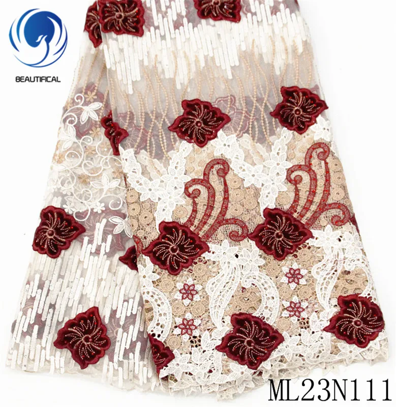 

Beautifical nigerian lace fabric 2020 Latest design embroidery lace fabric with stones french net lace mix guipure lace ML23N111