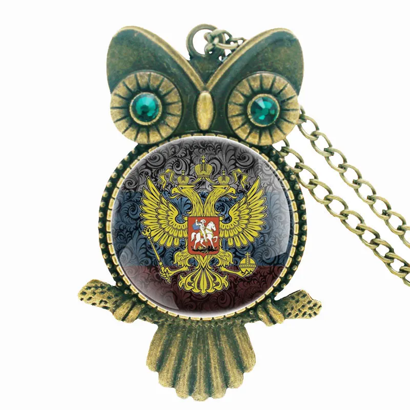 

Personality Handmade Inlaid Rhinestone Necklace Vintage Russian National Emblem Double Eagle Pendant Men Women Charm Jewelry
