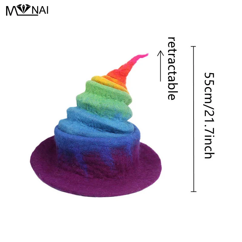 Witch Hat Halloween Street Popular Funny Creative Hats Rainbow Wizard Handmade Woolen Felt Hat Head Wear Cosplay Party