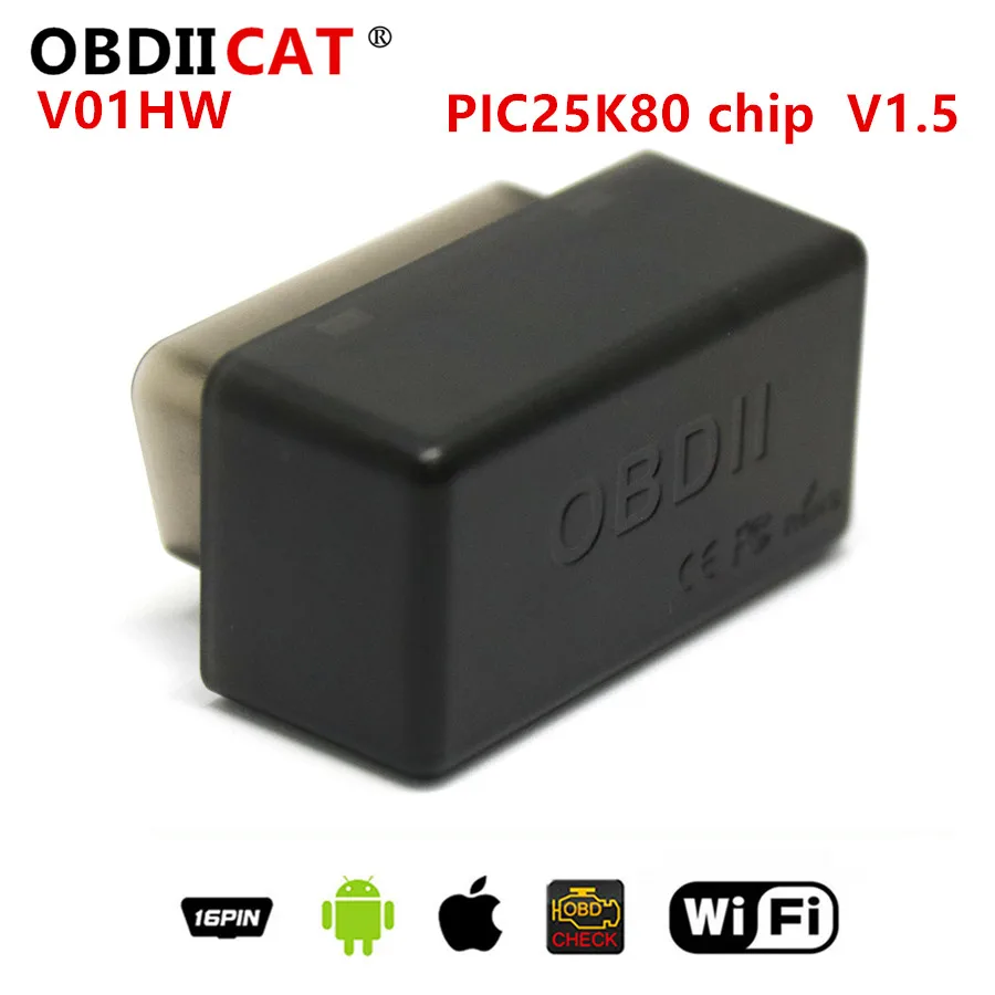100 шт./лот ELM327 OBD2 V1.5 Wi Fi с чипом PIC18F25K80 для Android IOS диагностический инструмент Φ/V01HW DHL