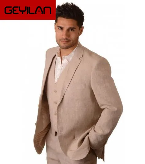 

TPADDE Latest Coat Pant Designs Brown Linen Suits Men Slim Fit Simple Summer Blazer Modern Party Custom 3 Pieces Jacket Terno