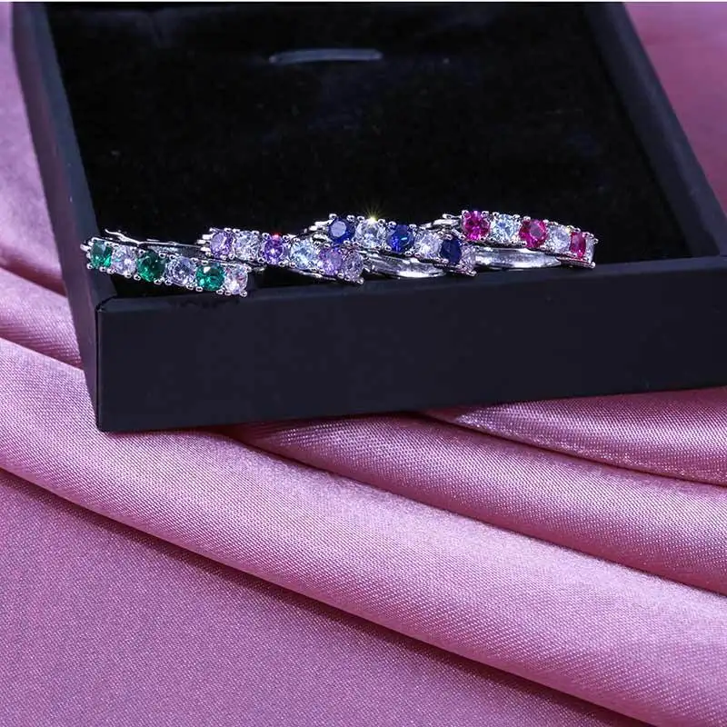 Новые блестящие женские микро инкрустированные красочный Циркон серьги синий, фиолетовый, зеленый циркон серьги для женщин подарок для невесты Вечерние ювелирные изделия