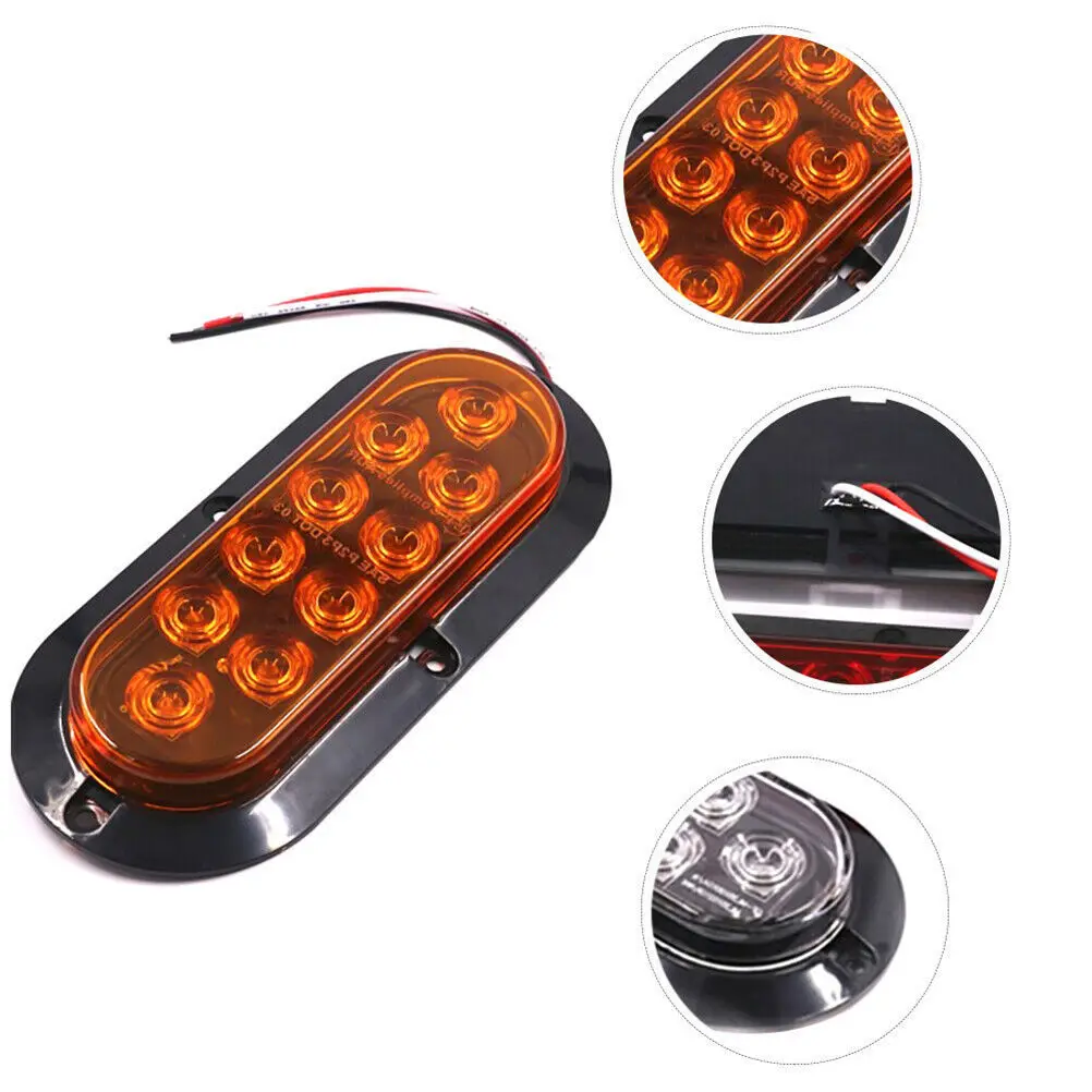 10 LED 6'' Oval Surface Mount Brake Stop Side Maker Stop Turn Signal Tail Light Trailer Truck Lamp 12V