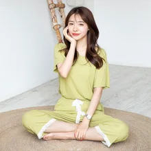 Lace plus size ladies pajamas suit casual and comfortable home wear pajamas women silk sleepwear set sleepwear