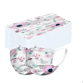 

Disposable Face Mask Adult Unisex Non-woven Meltblown Printed Elastic Mask 50pcs 3 Layers Ply Filter Earloops Mouth Mask Masque