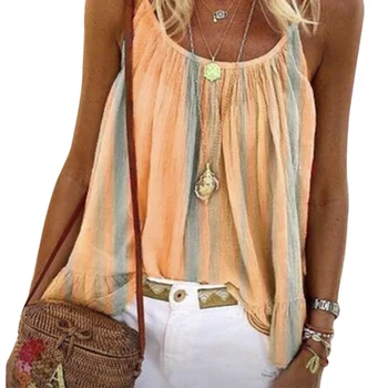 

5XL Women's Boho Beach Strap T Shirts Striped Pleated Casual Loose Tank T shirt Sexy Off Shoulder Loose Large Size Tops T Shirts