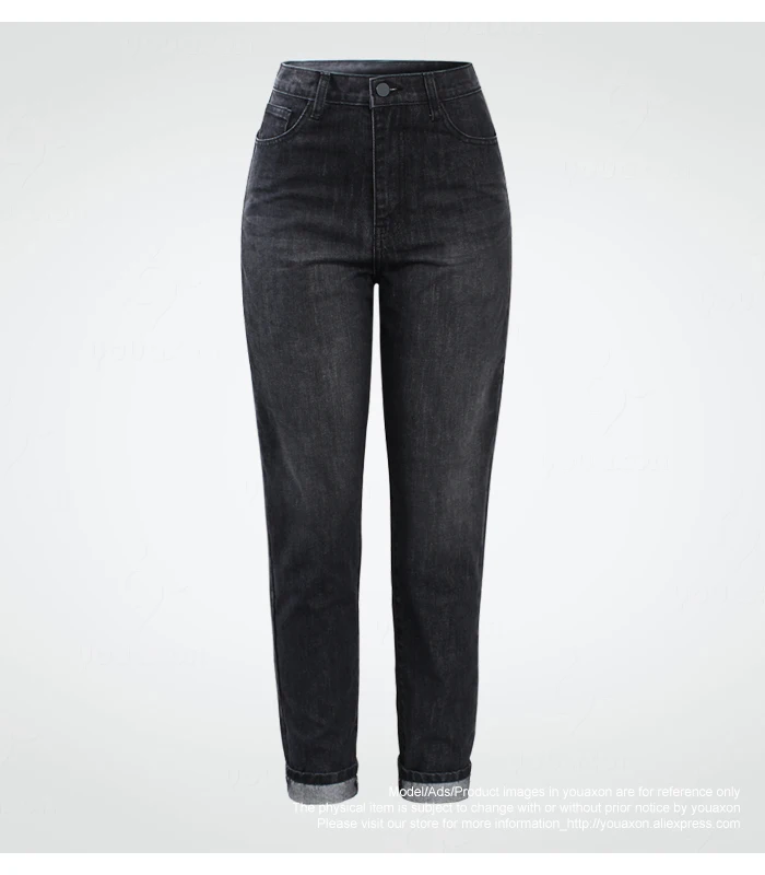 1886 Youaxon 100% Cotton Vintage High Waist Mom Jeans Women`s Blue Black Denim Pants Boyfriend Jean Femme For Women Jeans