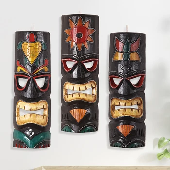 

Creative Solid Wood Indonesia Mask Wall Mount Bar Pendant Tattoo Shop Personality Wall Dcoration Retro Stere Wall Decor R3389