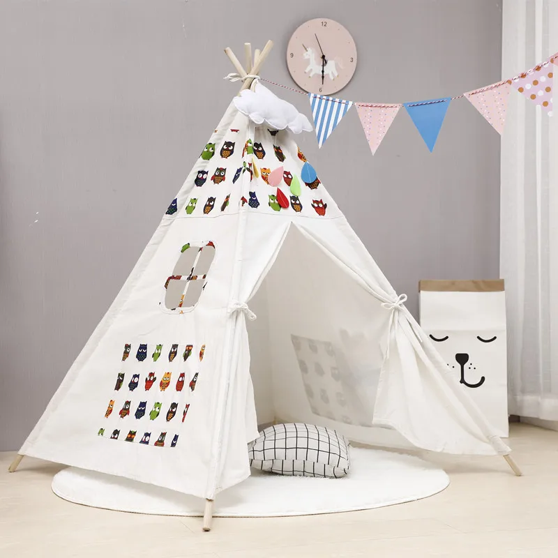 Портативная детская палатка из хлопка Tipi House, детская палатка для девочек, игровой домик Wigwam, игровой домик, индийский треугольный тент, декор для комнаты, вигвам