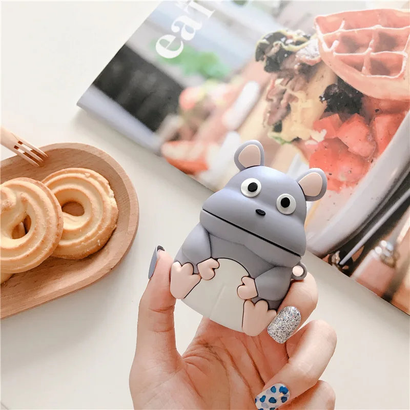 

Cute Cartoon little Mouse Figure Silicone Cases Keychain for AirPods Wireless Earphone Bluetooth Protective Cover Accessories