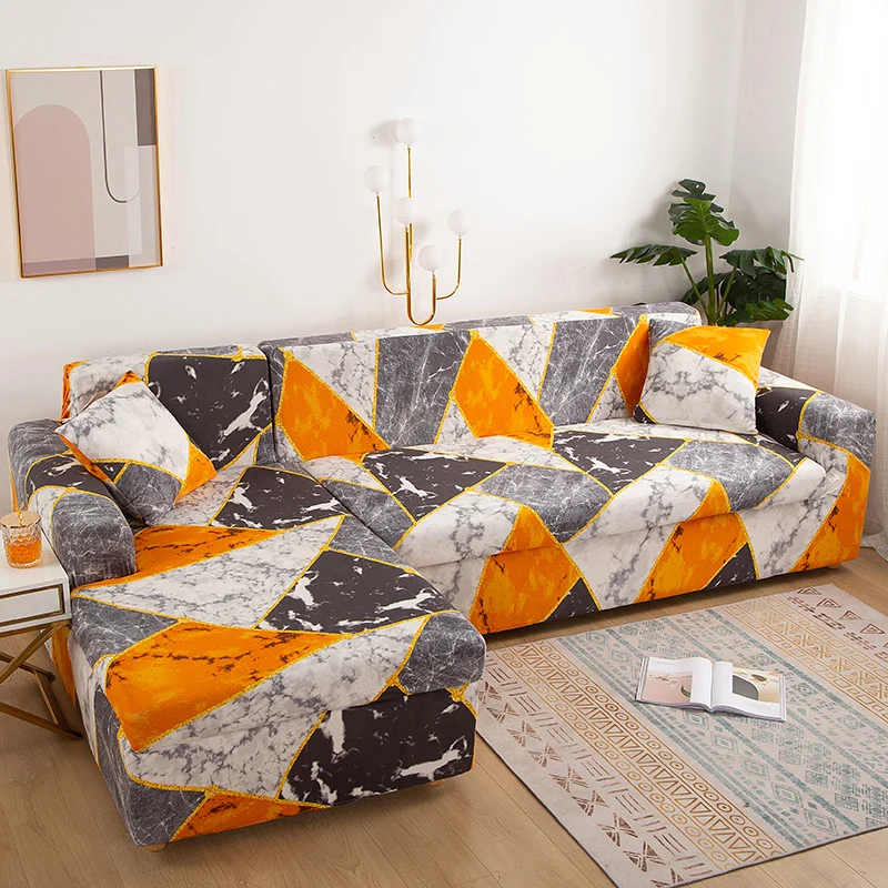 Geometry Print Sectional Corner Sofa Cover Elastic Plaid L Shape Couch
