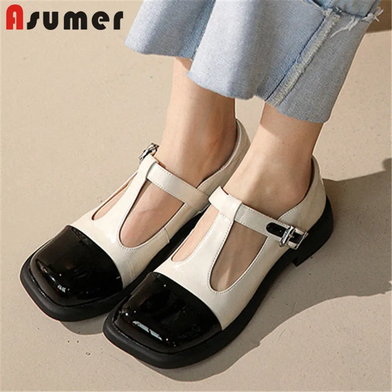 

ASUMER 2022 New Arrive Mary Janes Shoes Women Flat Shoes Mixed Colors Square Toe Buckle Comfortable Casual Single Shoes Woman