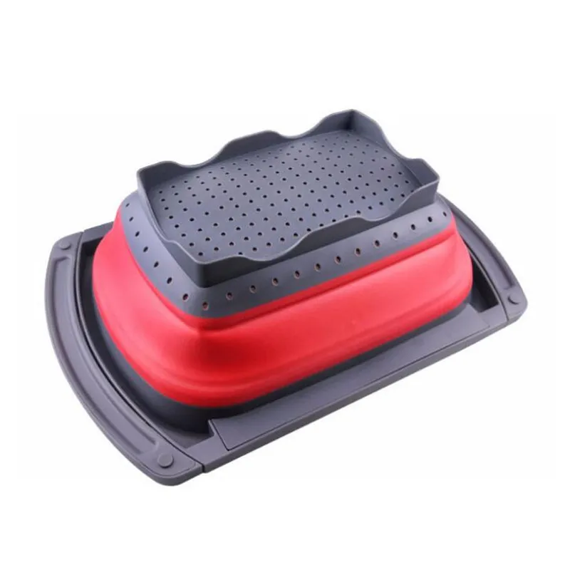 Folding Drain Basket Retractable Fruit Basket Storage Fruit Basket Silicone Folding Washing Basket Draining Sink Box TX-350BY