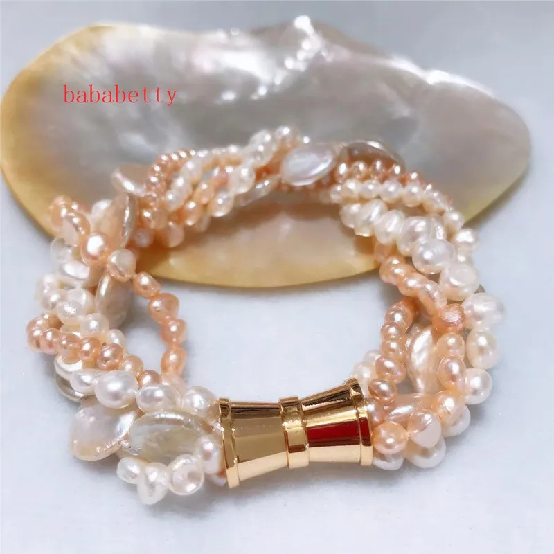 Bracciale Di Perle D'acqua Dolce Fatto A Mano A Forma Di Moneta Con Bottone Bian - Foto 4