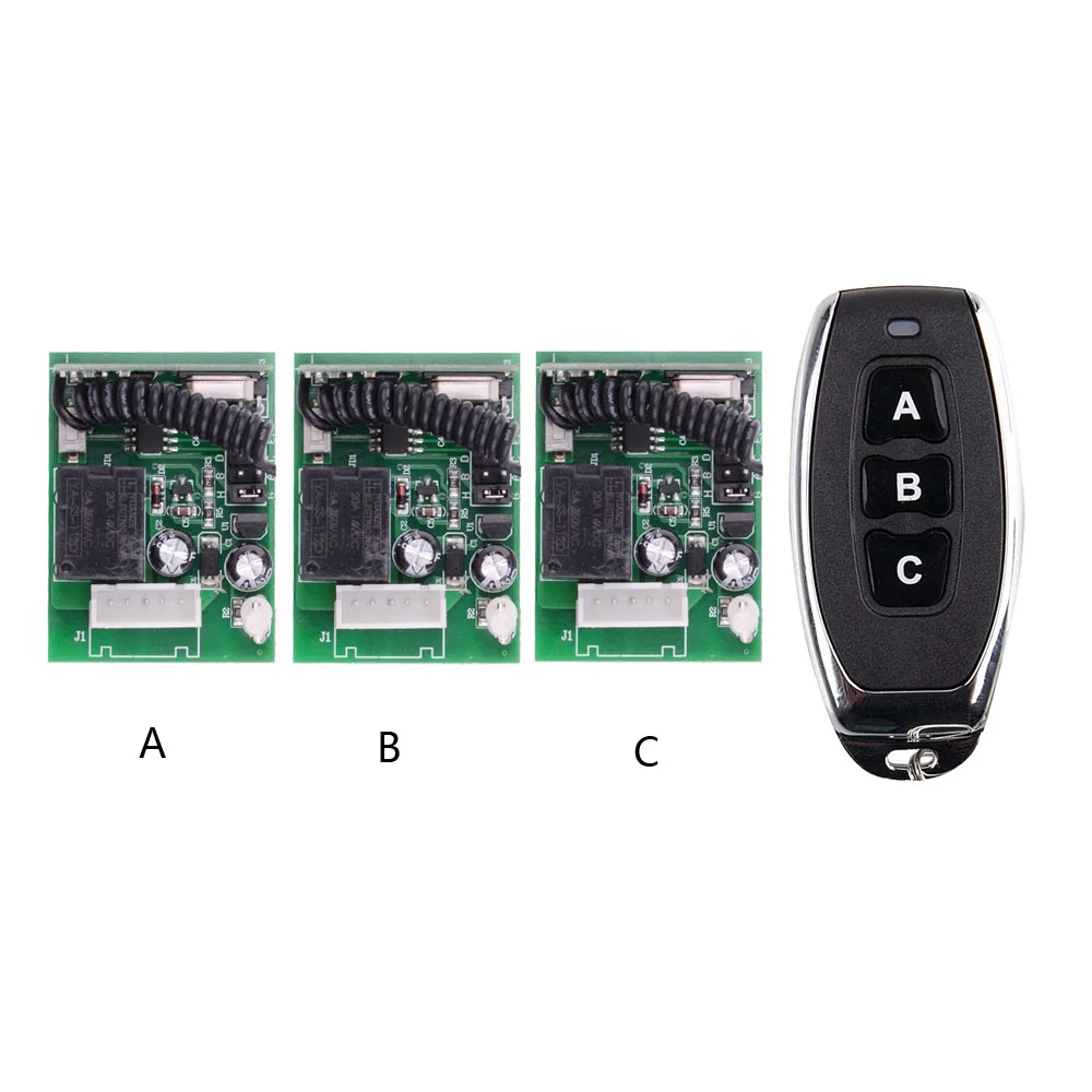 

DC 12V 3CH 5A 433MHZ 3pcs Relay Wireless Remote Control Switch Memory Function + Delay Time Receiver For light led