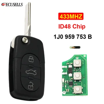 

3 Button Remote Key 1J0 959 753 B 433MHZ ID48 Chip 1J0959753B For for Volkswagen/VW Bora Passat for Seat for Skoda HU66 Blade