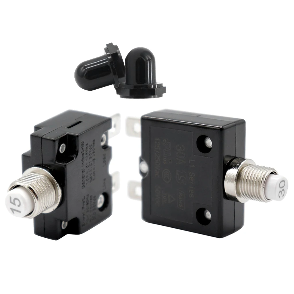 2PCS 15/30 Amp Thermal Circuit Breaker with Quick Connect Terminal and Transparent Waterproof Button Cover