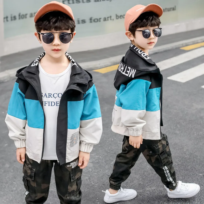 

2020 New Style BOY'S Hooded Coat Fashionable Double Collar Trench Coat Spring And Autumn Big Boy Sports Clothing Thin Jacket