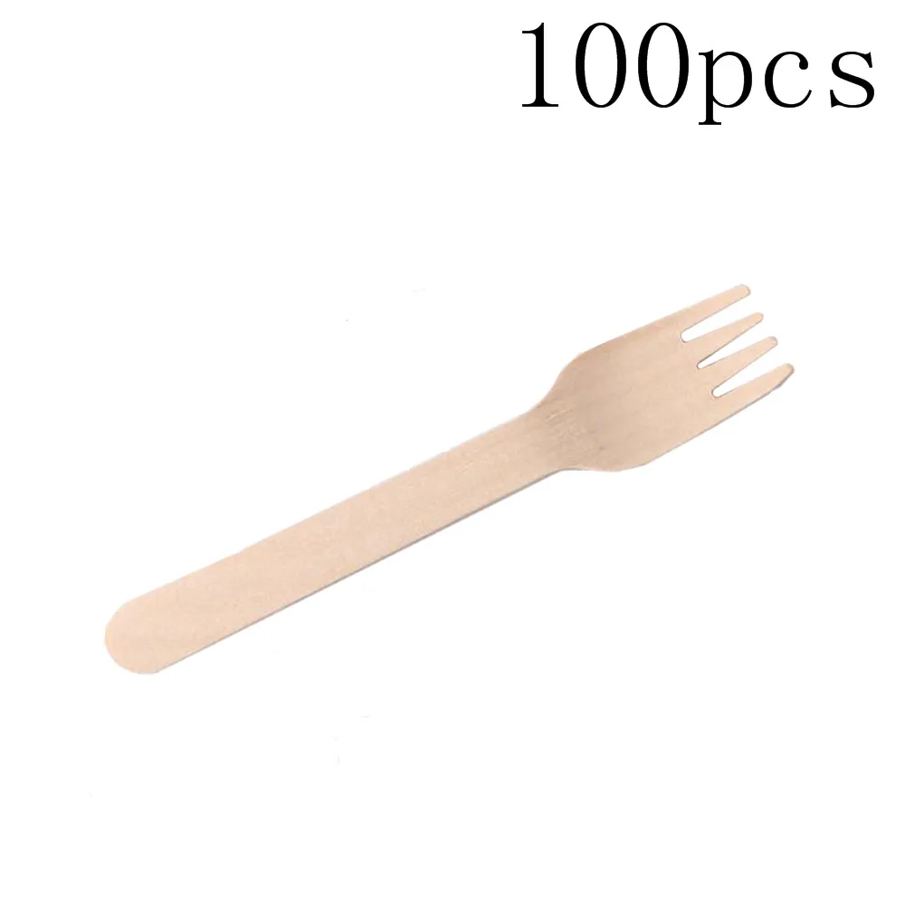 02 fork 100 шт одноразовые деревянные ложки вилки ножи вечерние свадебные столовые ложки для желе десерт, мороженое закуски - Цвет: 02 fork