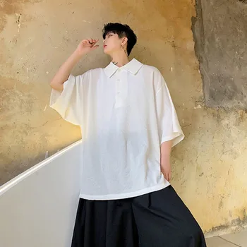 

Men Loose Oversized Short Sleeve Pullover Shirt Male Vintage Fashion Streetwear Hip Hop Casual Black White Shirts