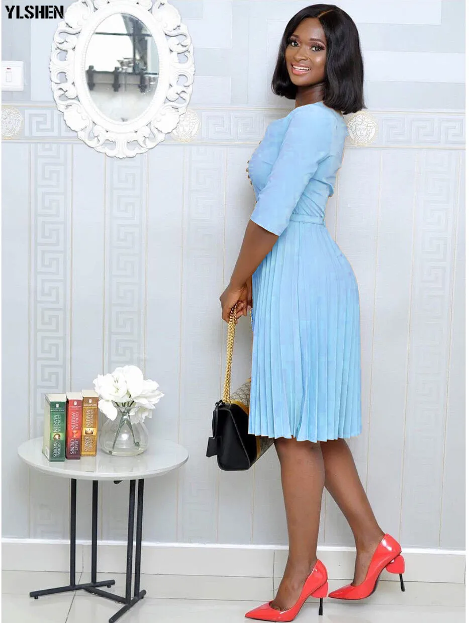 African Dresses for Women Dashiki Pleated African Clothes Bazin Riche Fashion Sexy Sweetheart Neck Evening Africa Dress Clothing 31