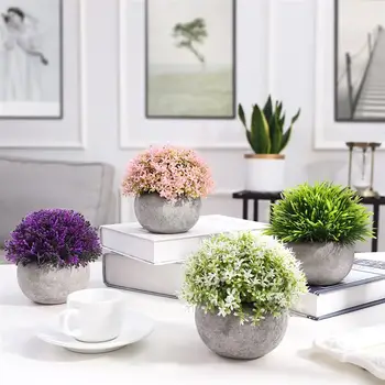 

4PCS Artificial Potted Simulation Plant Potted Indoor Green Plant Small Bonsai Pastoral Living Room Office Simulation Flower