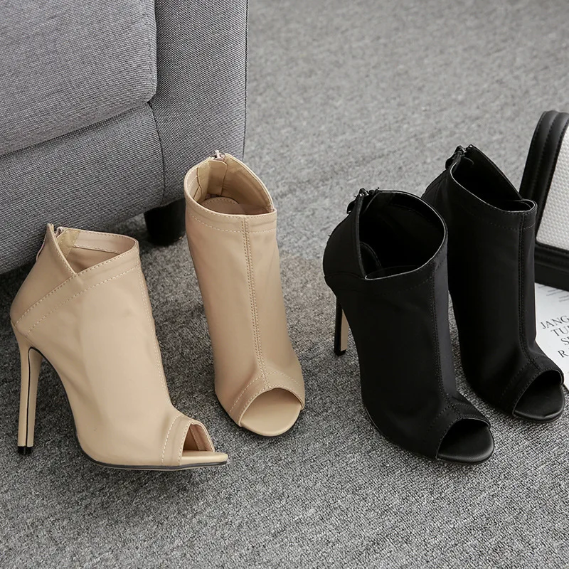 

Ozhouzhan Long-2018 New Style Models in Europe And America Stretch Boots High Heel Boots Fish Mouth Sandal Boots 40 Yards