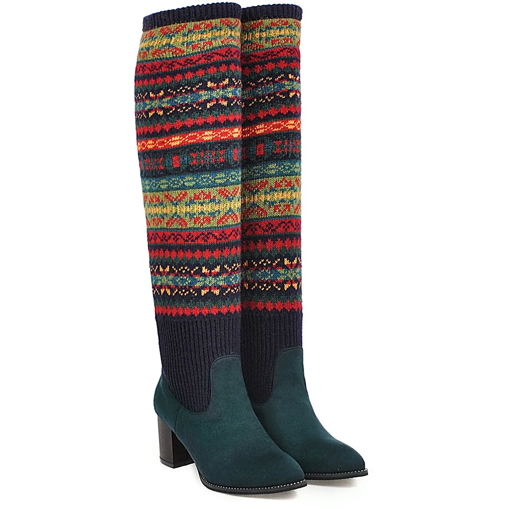 Обувь; модные женские ботинки; zapatos de mujer; женские зимние теплые сапоги на высоком каблуке; стильные сапоги до колена без застежки в стиле ретро; пикантные зимние сапоги