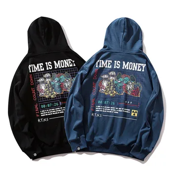 

Time is Money Printed Hood Sweatshirts Women/Men Blue Black Casual Fashion Hipster Hoodie Men Hip Hop Streetwear for Couples