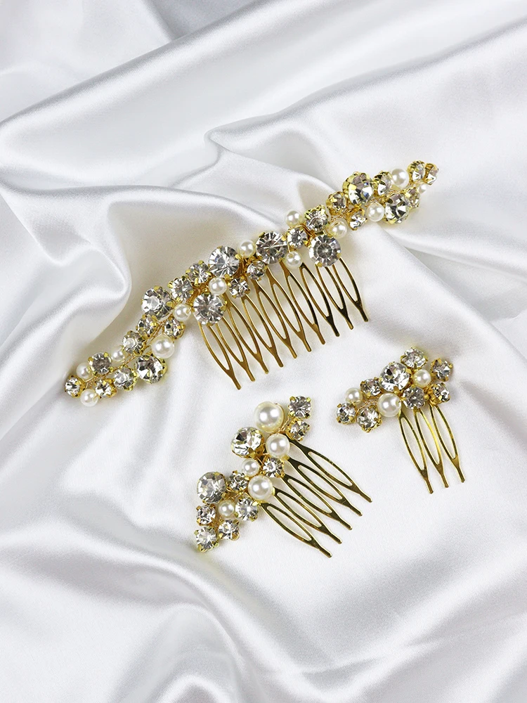 Luxury Rhinestone Bridal Hair Comb 3PCS Wedding Hair Jewelry Set Bride Clips for party Headdress Women Ornaments